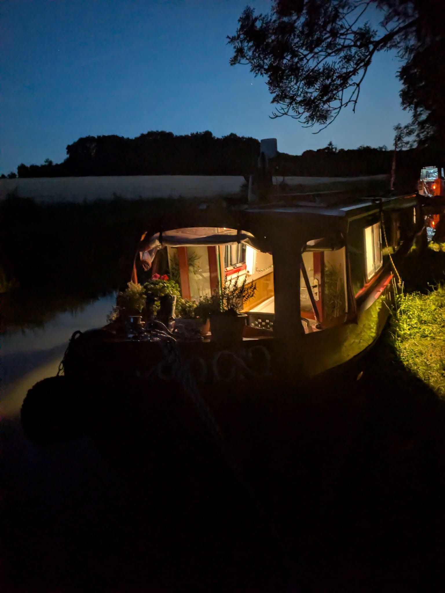 Canal boat at night — Floating Sleep Lab